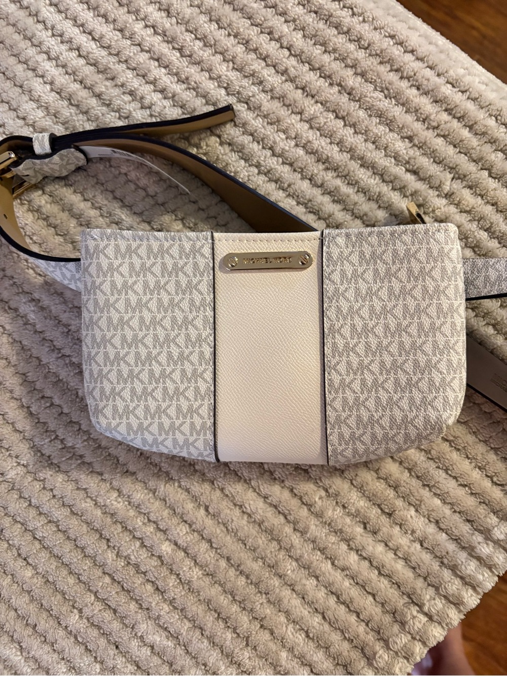 NWT Michael Kors Signature Logo Belt Bag Cream and Gold L/XL